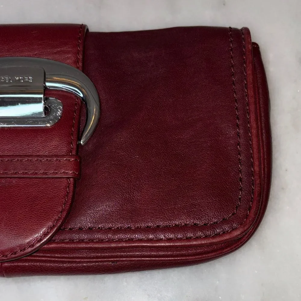 Michael Kors Clutch Bag Purse Leather Vintage Y2K Maroon Cranberry Buckle Bag